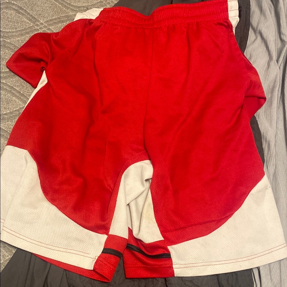 Athletic Red and White Color-Block Shorts
